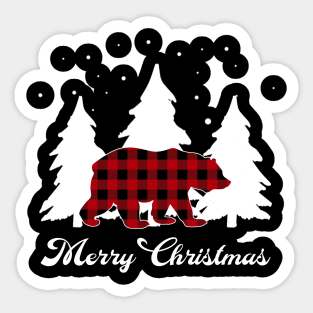 Red Buffalo Plaid Bear Matching Family Christmas Pajama Sticker